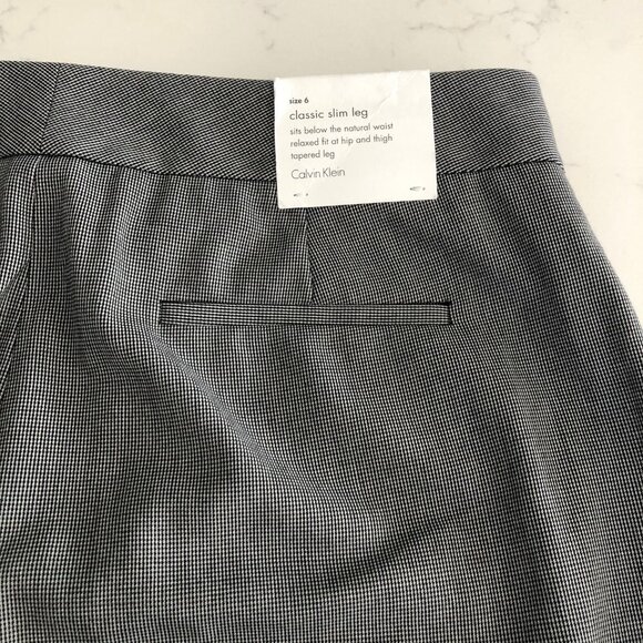 Calvin Klein bcr Classic Slim Leg Glen Check Trouser Pants Grey Black Sz 6 NWT - Picture 9 of 14